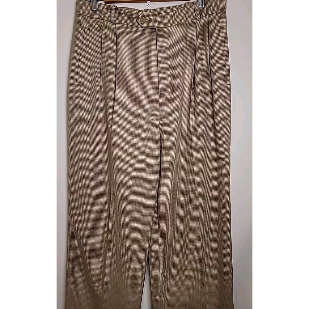Austin Reed Women's Dress Pants 14 Beige Wool Straight Leg Pleated‎ 32x35 USA
